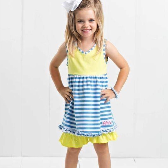 Ruffle Girl Blue/White & Yellow Ruffle Short Set - Picture 2 of 3